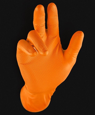 Cutie cu 50 manusi din nitril texturate culoare portocaliu marime 9/L Grippaz